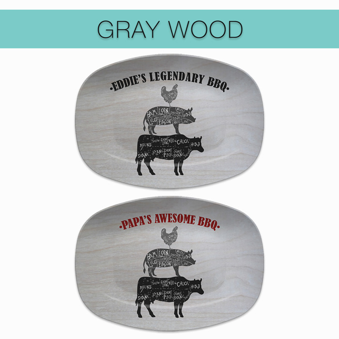 BBQ Grilling Serving Platter | Butcher Cuts - Cow Pig Chicken | Made in the USA