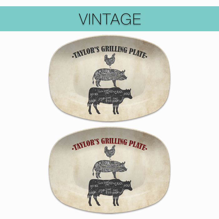 BBQ Grilling Serving Platter | Butcher Cuts - Cow Pig Chicken | Made in the USA