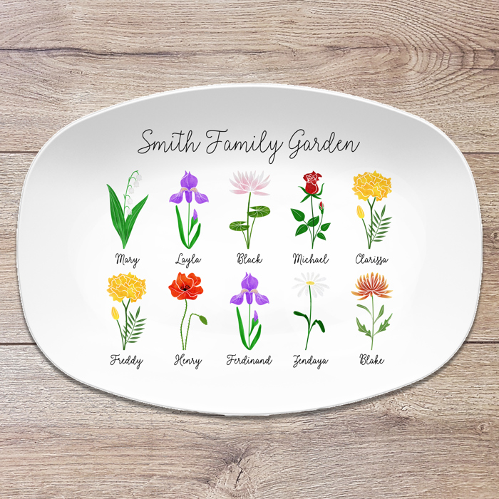 Birth Month Flower Family Personalized Platter, Mother's Day Custom Gift, Grandma's Garden, Gift from kids