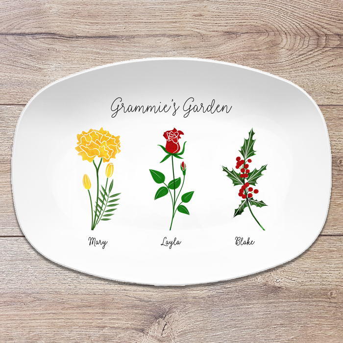 Birth Month Flower Family Personalized Platter, Mother's Day Custom Gift, Grandma's Garden, Gift from kids