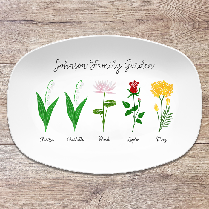 Birth Month Flower Family Personalized Platter, Mother's Day Custom Gift, Grandma's Garden, Gift from kids