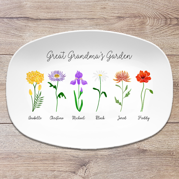 Birth Month Flower Family Personalized Platter, Mother's Day Custom Gift, Grandma's Garden, Gift from kids