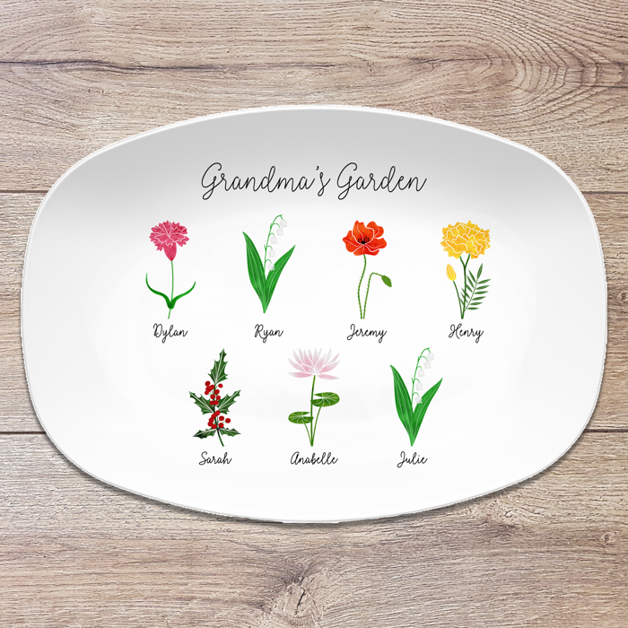 Birth Month Flower Family Personalized Platter, Mother's Day Custom Gift, Grandma's Garden, Gift from kids
