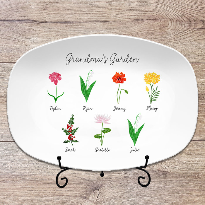 Birth Month Flower Family Personalized Platter, Mother's Day Custom Gift, Grandma's Garden, Gift from kids