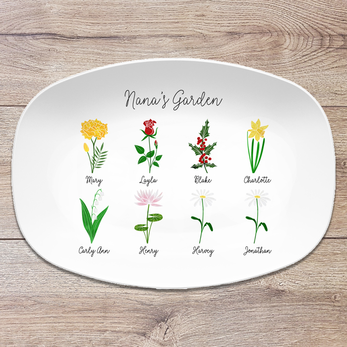 Birth Month Flower Family Personalized Platter, Mother's Day Custom Gift, Grandma's Garden, Gift from kids