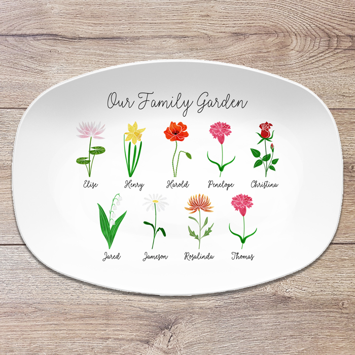 Birth Month Flower Family Personalized Platter, Mother's Day Custom Gift, Grandma's Garden, Gift from kids
