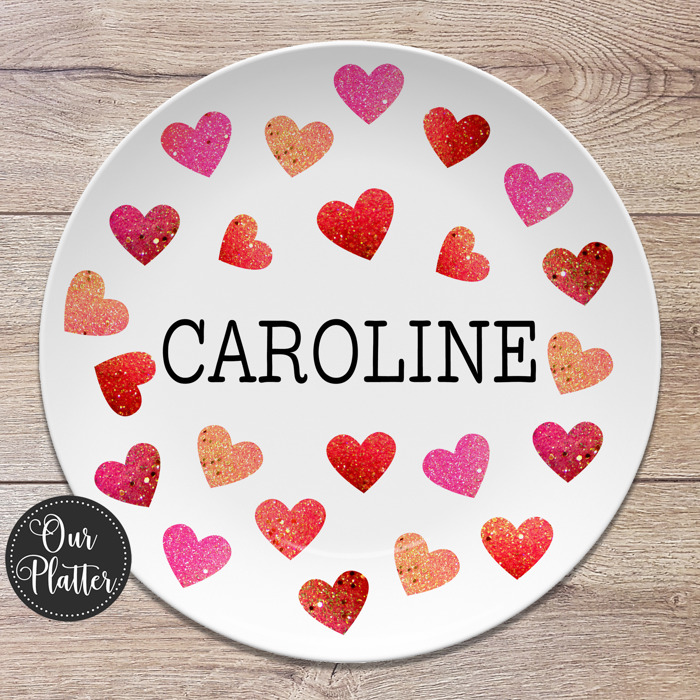 Personalized Hearts Design Custom Plate | Valentine Family Gift for Kids