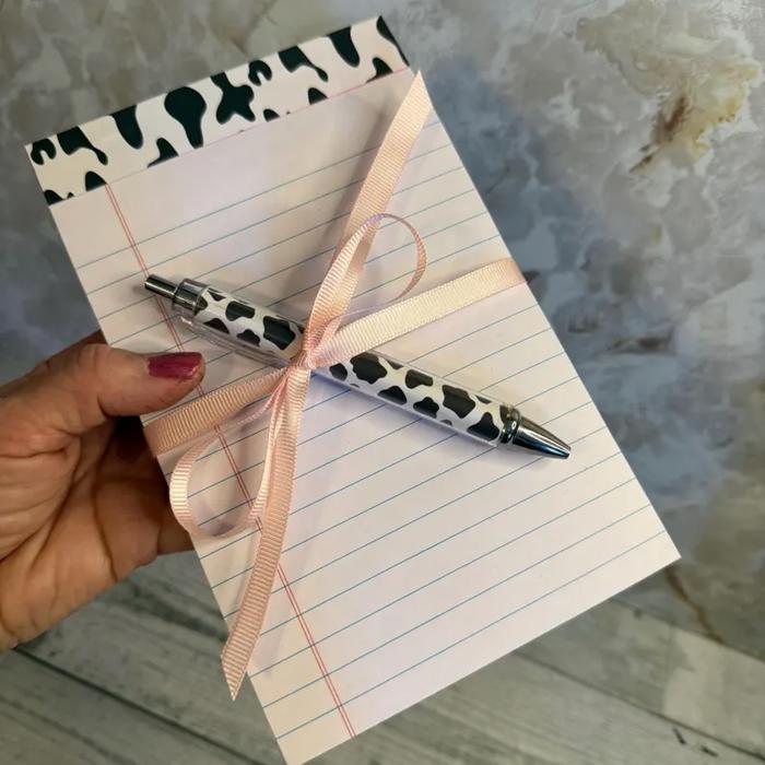 pad and pen set gift coquette pad and pad set, cow pattern pad and pen set, bookish pad and pen set, flower pad and pen set, office supply gift coworker gift, best friend stationary gift