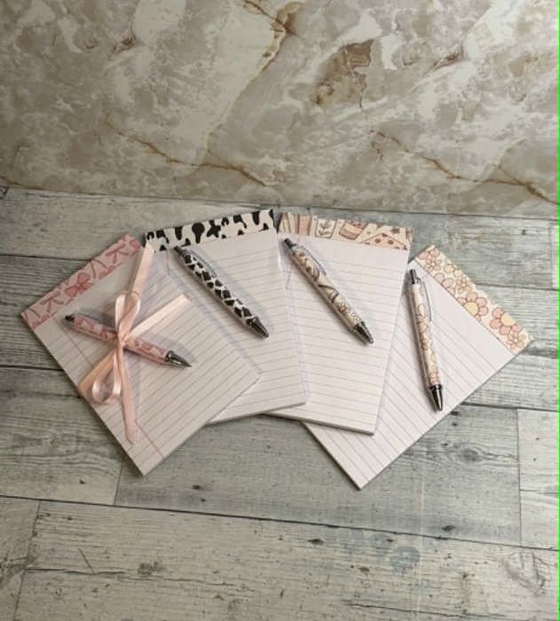 pad and pen set gift coquette pad and pad set, cow pattern pad and pen set, bookish pad and pen set, flower pad and pen set, office supply gift coworker gift, best friend stationary gift