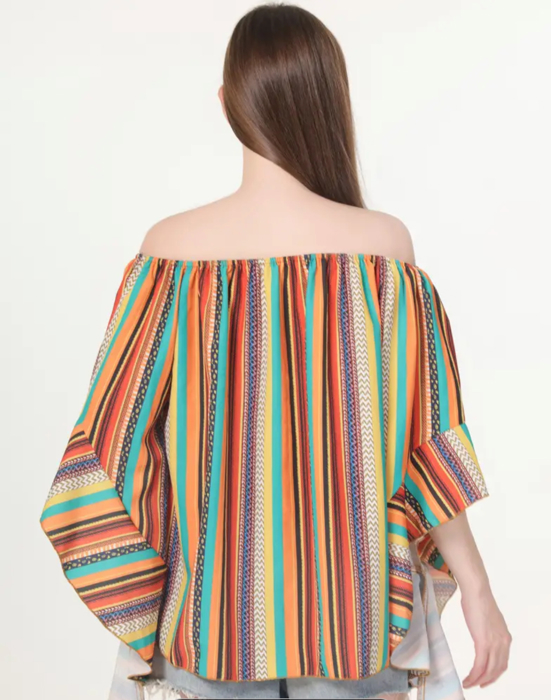 Bohemian Rainbow Ruffle Sleeve Blouse