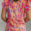 Large Orange Dream Abstract Ruffle Sleeve Blouse