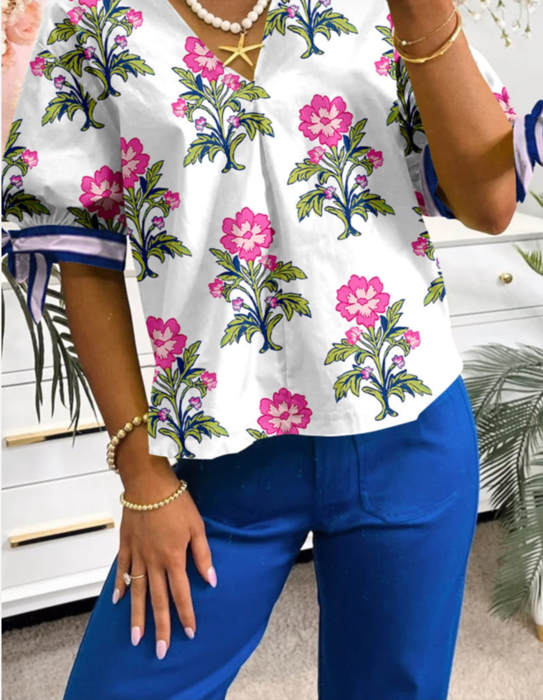 Adeline Floral Tie Sleeve Blouse