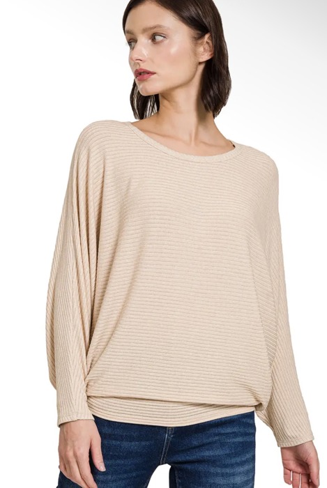 Zenana Ribbed Dolman Sleeve Sweater-MULTIPLE COLORS