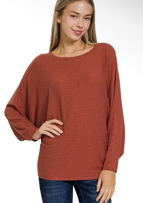 Zenana Ribbed Dolman Sleeve Sweater-MULTIPLE COLORS