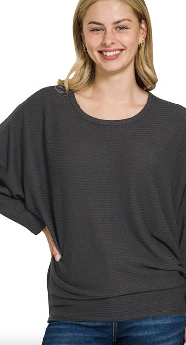 Zenana Ribbed Dolman Sleeve Sweater-MULTIPLE COLORS