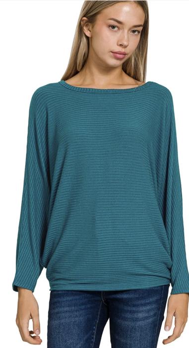 Zenana Ribbed Dolman Sleeve Sweater-MULTIPLE COLORS