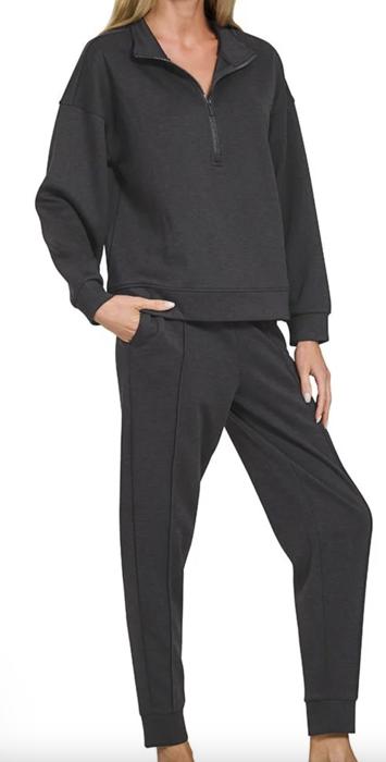 Zenana Half Zip Jogger Set-MULTIPLE COLORS