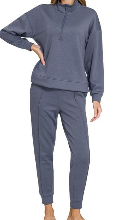 Zenana Half Zip Jogger Set-MULTIPLE COLORS