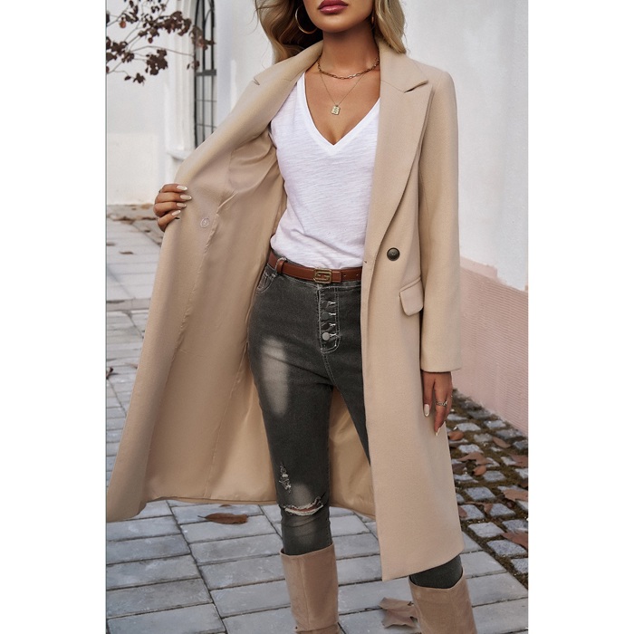 Chic Double Breasted Pocket Lapel Trench Coat