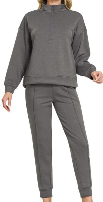 Zenana Half Zip Jogger Set-MULTIPLE COLORS
