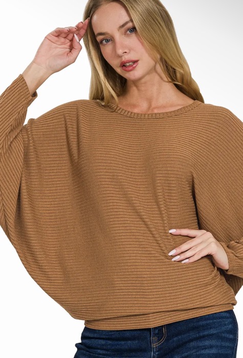 Zenana Ribbed Dolman Sleeve Sweater-MULTIPLE COLORS