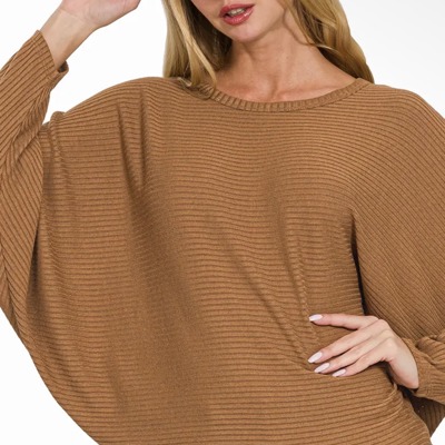 Zenana Ribbed Dolman Sleeve Sweater-MULTIPLE COLORS