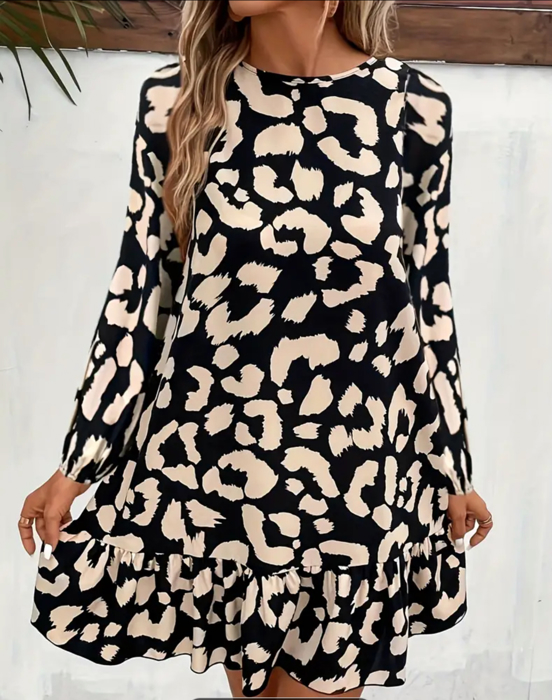 Ruffled Hem Leopard Dress with Back Tie