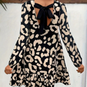  Ruffled Hem Leopard Dress with Back Tie