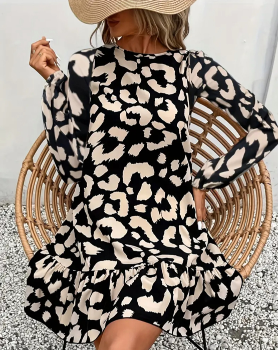 Ruffled Hem Leopard Dress with Back Tie