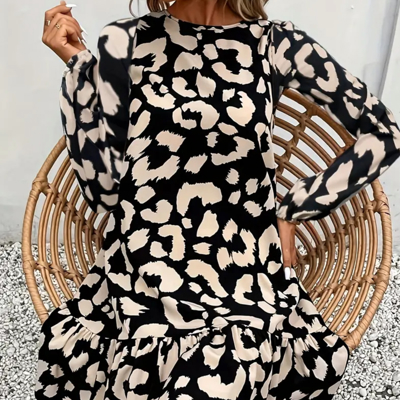 Ruffled Hem Leopard Dress with Back Tie