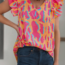  Orange Dream Abstract Ruffle Sleeve Blouse