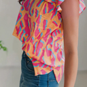  Orange Dream Abstract Ruffle Sleeve Blouse
