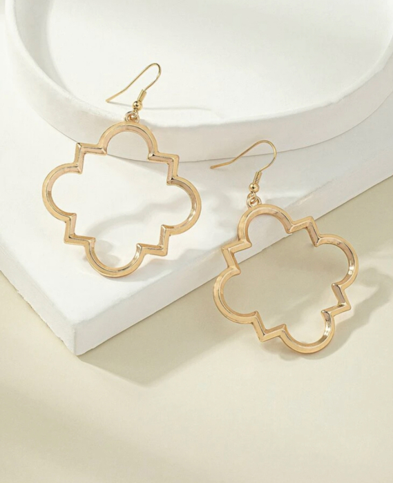 Gold Quatrefoil Dangle Earrings 