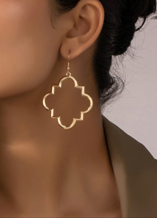 Gold Quatrefoil Dangle Earrings 