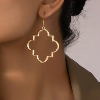 Gold Quatrefoil Dangle Earrings 