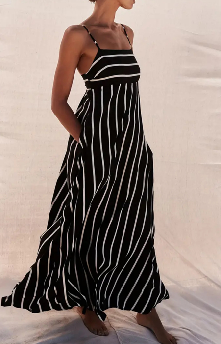 Black and White Striped Maxi Dress
