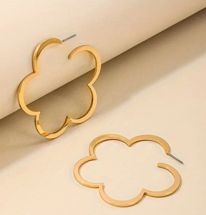 Gold Flower Hoop Earrings 
