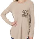 Small Ash Mocha Zenana Contrast Leopard Pocket Top