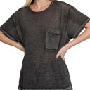  Zenana Short Sleeve Melange Burnout Pocket Tee