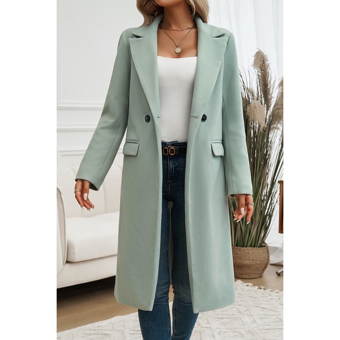 Chic Double Breasted Pocket Lapel Trench Coat