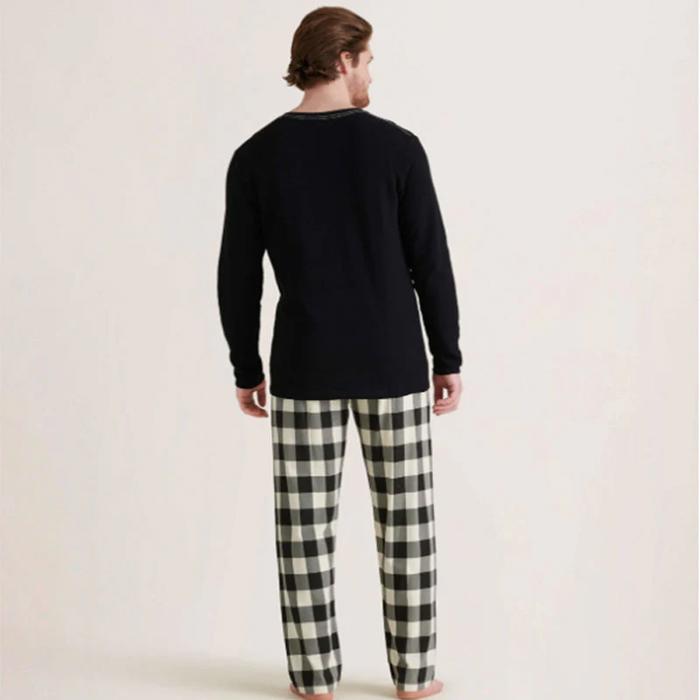 Black & Cream Plaid Bear Family Matching Pajamas