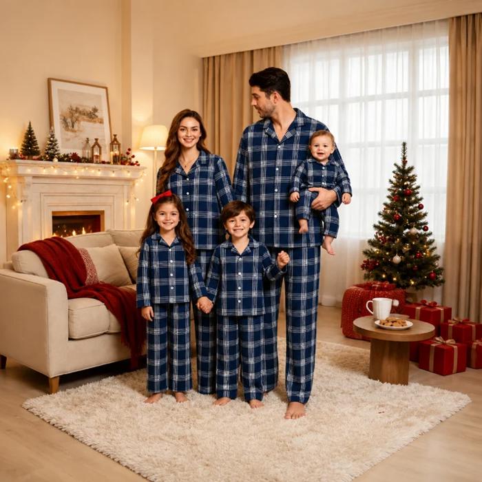 Classic Navy Plaid Family Matching Christmas Pyjamas