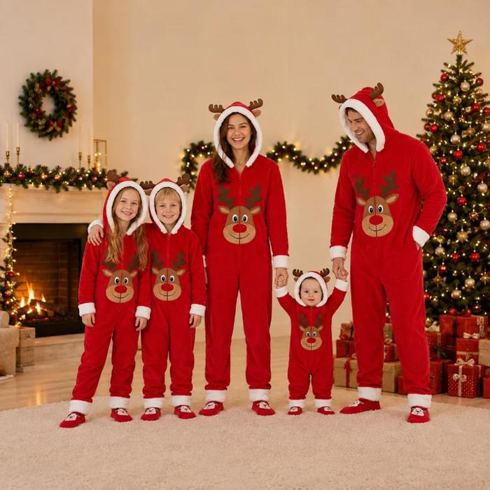 Festive Red Reindeer Family Matching Christmas Onesies