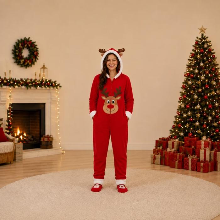 Festive Red Reindeer Family Matching Christmas Onesies