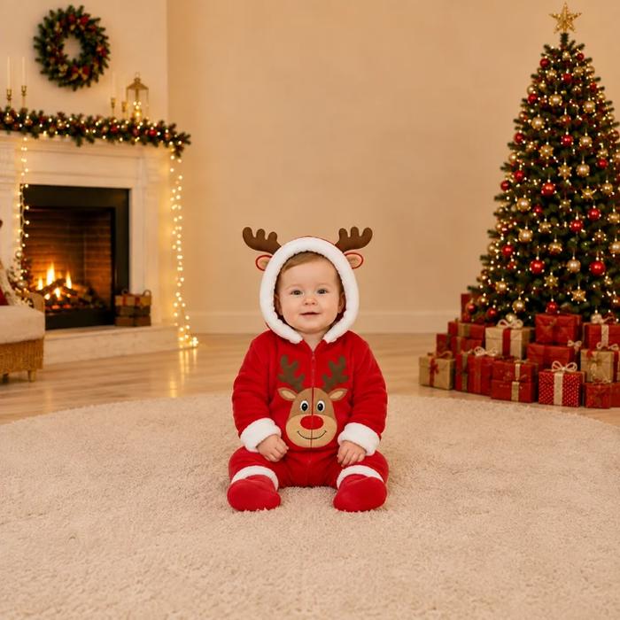 Festive Red Reindeer Family Matching Christmas Onesies