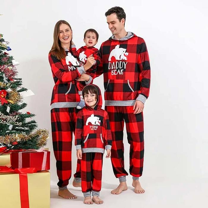 Hooded Plaid Bear Family Matching Christmas Pajamas