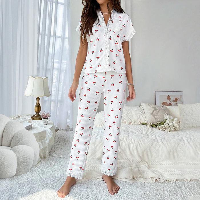 Laced Cherry Pajamas Set