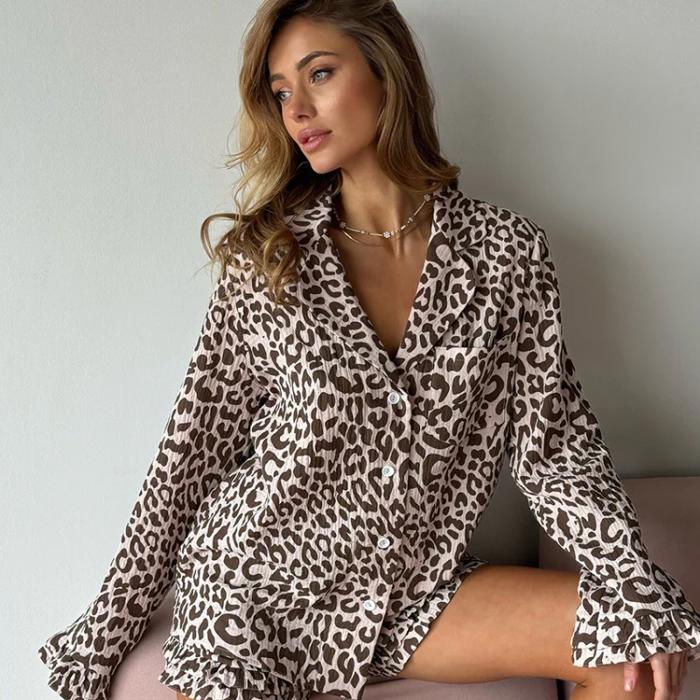 Leopard Print Ruffled Shorts Set
