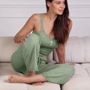  Ribbed Laced Strap Pajamas Set