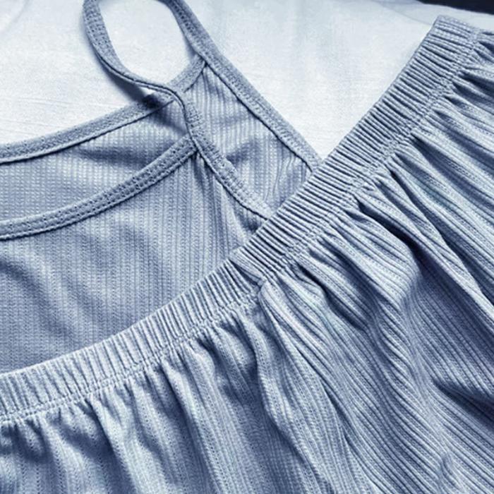 Ribbed Spaghetti Strap Shorts Set